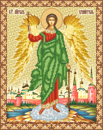 Ангел Хранитель, ткань с рисунком для вышивки бисером 13,5х16,5см Благовест