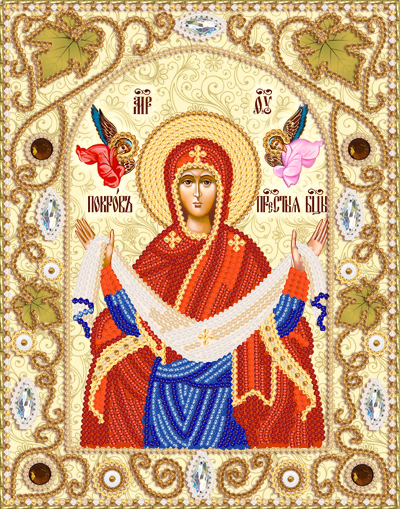 Икона Пресвятой Богородицы Покрова бисером.